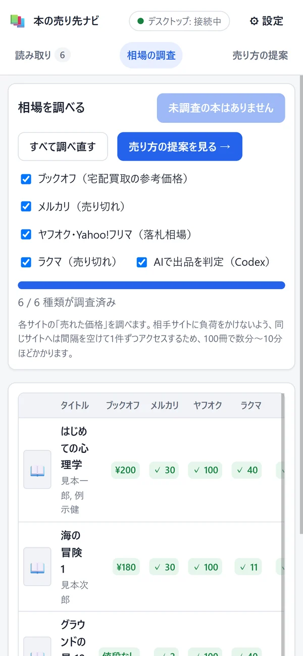 スマホの相場の調査画面